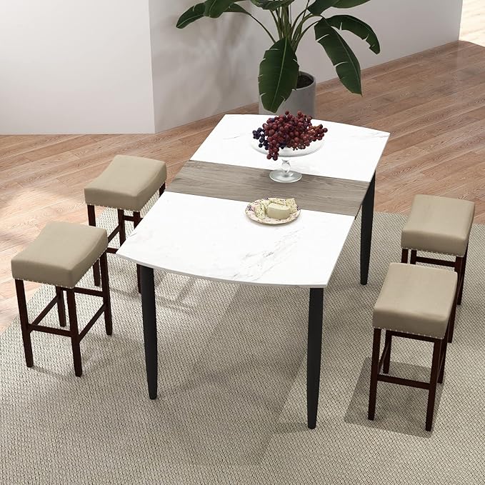 Giantex 25" Counter Height Bar Stools Set of 2 - Backless Saddle Barstools with Nailhead Linen Foam Seat, Max Load 330 Lbs Wood Bar Stools with Foot Rest for Kitchen Island, Khaki