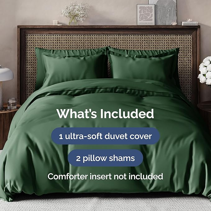 Duvet Cover King Size Set - Extra Soft King Size Duvet Cover 104 x 90 with 2 Pillow Shams - Hotel Luxury Easy Care & Fade Free w/Zipper Closures & Ties - Comfy Breathable Bedding Set (Emerald Green)