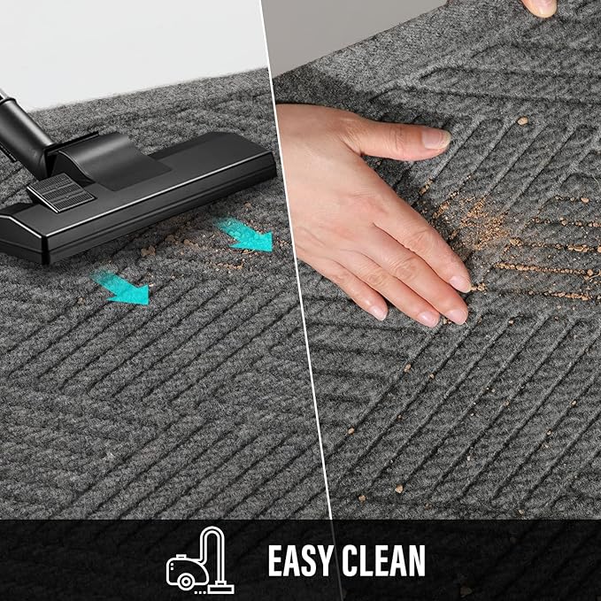HIYARD Sturdy Front Door Mat, Absorbent Muddy Dirt Resist Welcome Door Mats Outdoor Indoor, Stain and Fade Resistant, Non-Slip Rubber Backing Low Profile Doormat for Entryway, 30×17, Grey