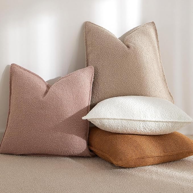 JUSPURBET 18x18 Throw Pillow Covers Set of 2 Decorative Pillow Covers for Couch Sofa Bed Cozy Boucle Textured Cushion Covers Cases with Invisible Zipper for Living Room Home Decor,Mustard Yellow