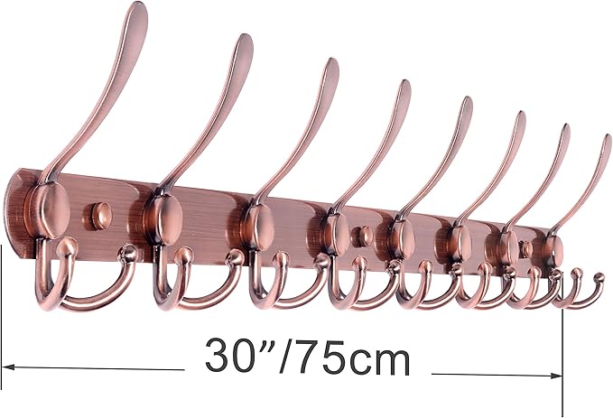 WEBI Coat Rack Wall Mounted,8 Tri Hooks for Hanging,Coat Hook,Hook Rack,Hook Rail,Coat Hanger Wall Mount Metal Wall Coat Rack for Coats,Hats,Jacket,Antique Copper