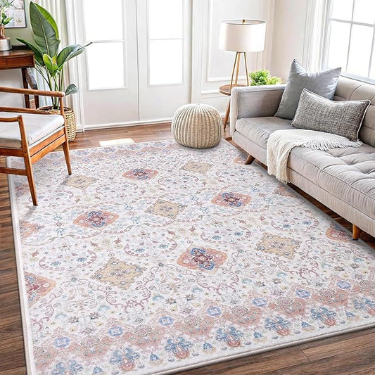 Vanmoos 3x5 Area Rugs for Living Room - Washable, Non-Slip Medium Accent Rug for Bedroom, Kitchen, Entryway - Durable Carpet for High-Traffic Areas & Home Decor, Charm/Beige
