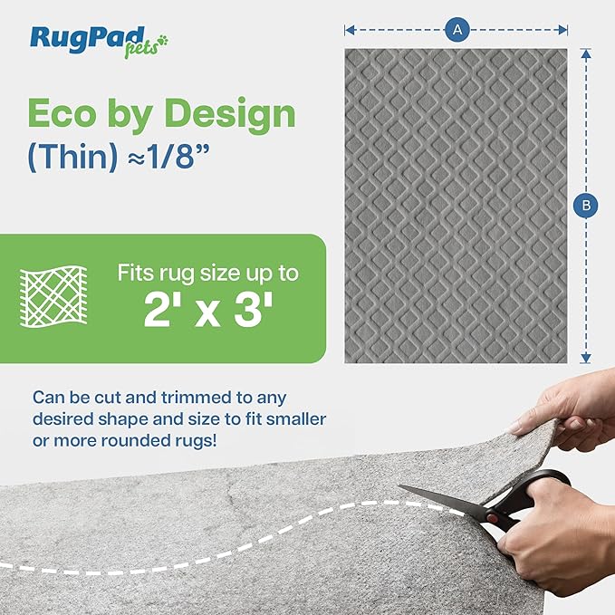 Waterproof Rug Pad, 2x3 ft (1/8" Thin) – Non-Slip Gripper for Carpet & Hardwood Floors – Washable, Pet-Friendly, Protects Floors from Spills, Scratches & Accidents