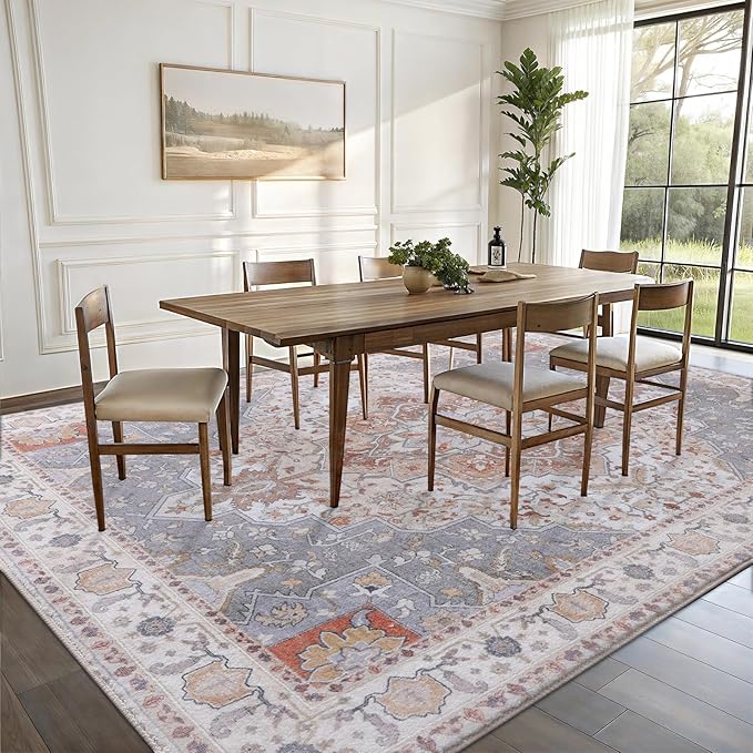 Vanmoos 5x7 Area Rugs for Living Room, Bedroom - Machine Washable, Non-Slip Bedside Rug, Large Soft Floor Carpet for Office, Dining Room, Farmhouse and Home Decor, Artistic Flair/Beige
