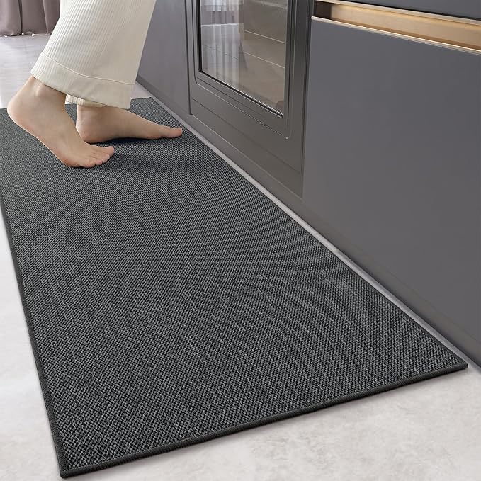 Color&Geometry Kitchen Rugs and Mats Non Slip Washable, Absorbent Woven Kitchen Runner Rug Easy to Clean Kitchen Floor Mats for in Front of Sink, Laundry Room, Hallway, 17”x71”, Dark Grey
