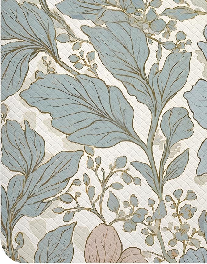 DEXI Kitchen Mats for Floor, 23x59, Cushioned Standing Mat Anti Fatigue, Wide Waterproof Comfort Floral Padded for Laundry Room Office, Blue