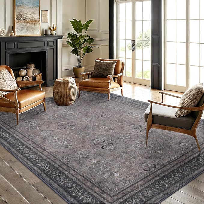 Vanmoos 5x7 Area Rugs for Living Room, Bedroom - Machine Washable, Non-Slip Bedside Rug, Large Soft Floor Carpet for Office, Dining Room, Farmhouse and Home Decor, Urban Luxe/Olive Brown