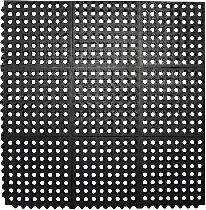 Envelor Interlocking Rubber Floor Mat Restaurant Kitchen Mat for Floor Anti Fatigue Bar Mat Door Mat Non - Slip Mat Indoor Outdoor Shower Pool Drainage Mat Durable Garage Flooring 36 x 36 Inch