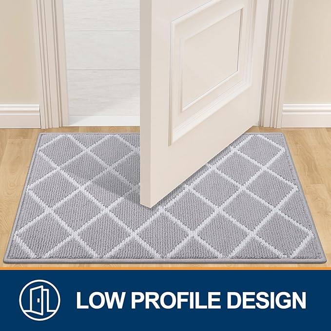 Finchitty Indoor Door Mat, Dirt Resistant and Absorbent, Low-Profile, Non-Slip, Washable Inside Floor Mats for Front Door, Back, and Entrance, 36" x 24", Light Grey
