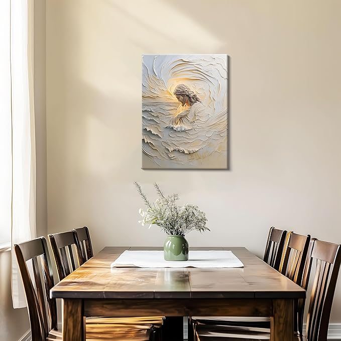 Framed Christian Jesus Canvas Wall Art, Jesus With Golden Halo Wall Decor Paintings, Religious Bible Posters Prints Pictures Artwork for Church Living Room Bedroom Home Decor 16x24 Inch
