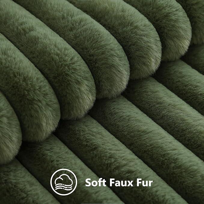 decorUhome Faux Fur Throw Pillow Covers 18x18 Set of 2, Decorative Soft Plush Striped Neutral Couch Euro Pillow Covers with Velvet Back for Sofa, Bed, Living Room Home Decor, Olive Green