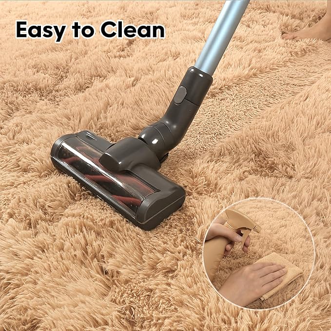 Mtandyx Fluffy Plush Shag Rug 5x7, Ultra Soft Rug for Living Room Bedroom, Non-Slip Fuzzy Area Rug for Living Room, Carpet for Girl Boy Kids,Modern Indoor Home Decor Aesthetic,Beige