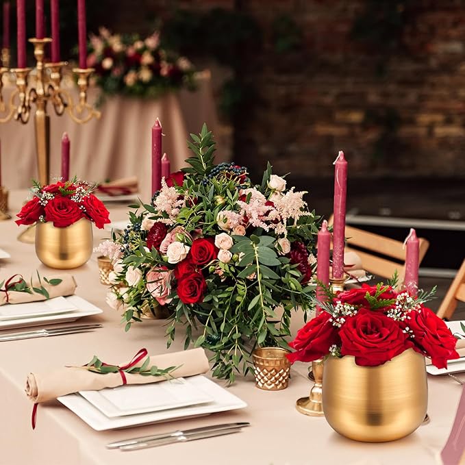 8 Pcs Small Gold Vases for Centerpieces Tall Metal Flower Trumpet Vase Vintage Compote Planter Plant Pots for Wedding Party Table Centerpiece Decorations (4.1 Inch,Pot)