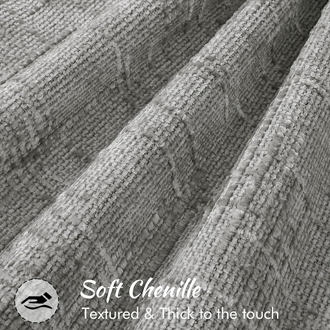 decorUhome Chenille Throw Pillow Covers 18x18 Set of 2, Thick Textured Slubby Neutral Decorative Pillow Covers with Elegant Design for Couch, Sofa, Living Room, Neutral Grey