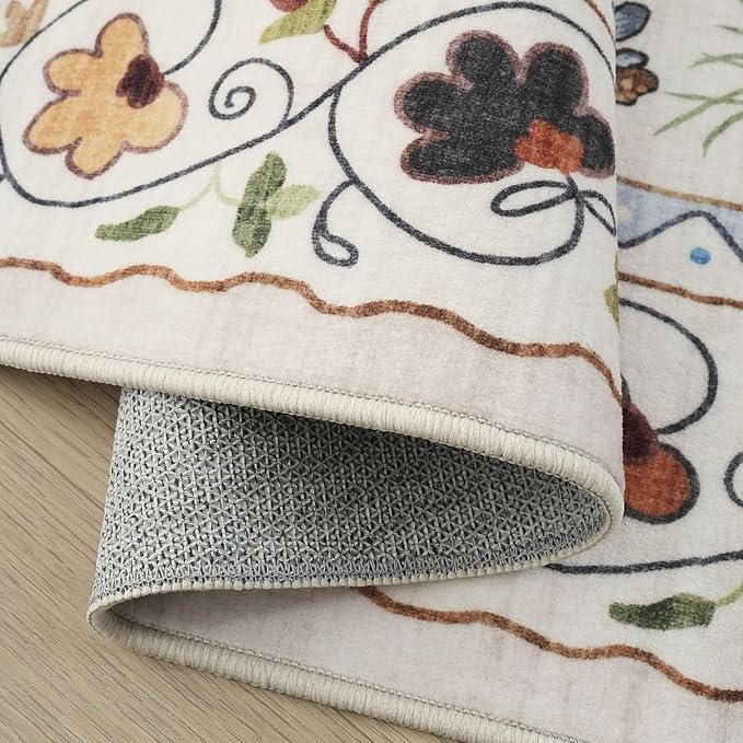 Rugcomf Runners for Kitchen Runner Rug Non Slip 2'x10' Long Washable Rugs with Rubber Backing Soft Floral Animal Cat Carpet Runner for Kitchen Laundry Bedroom Bathroom, Beige