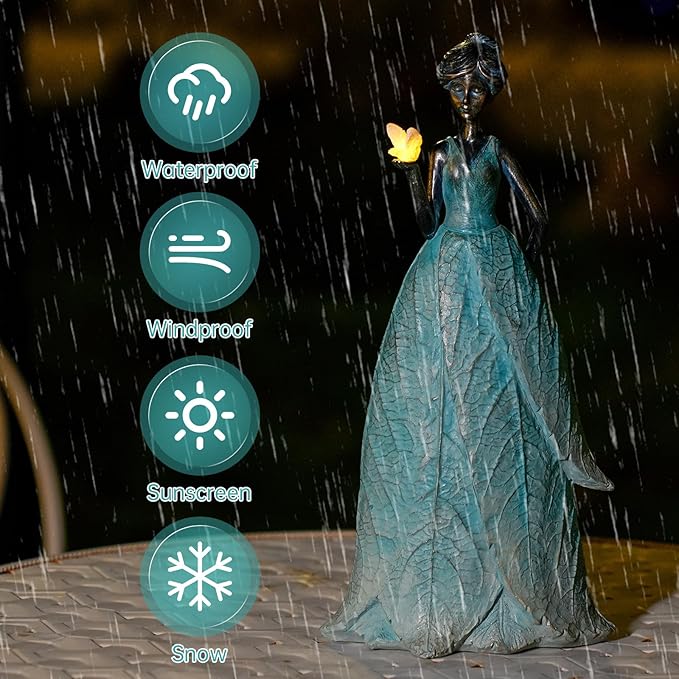 Solar Fairy Statue Collection Home Decoration 12.9 in - Leaf Angel Girls Resin Home Garden Decor for Outside or Inside Rustic Fairy Garden Outdoor Yard Figurines Gifts for Women