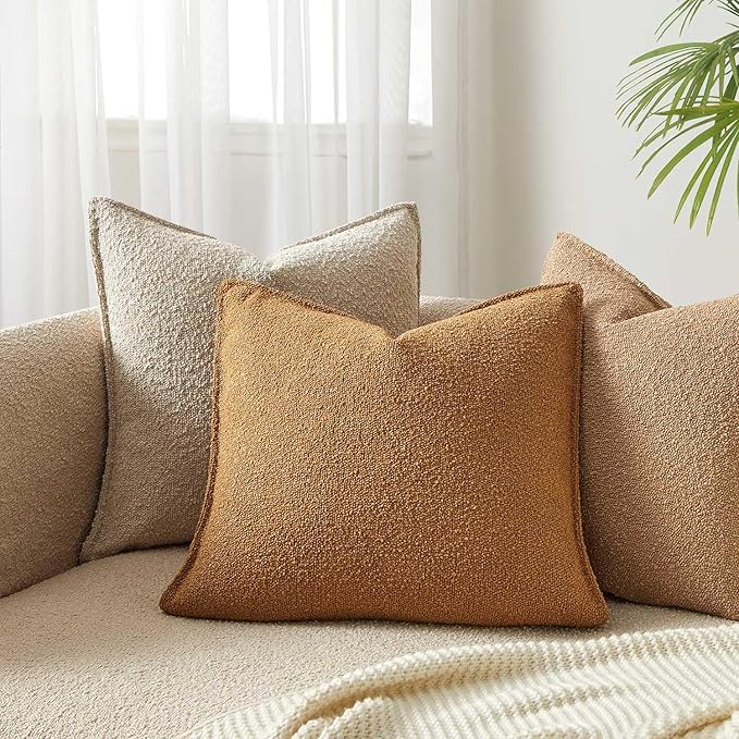 JUSPURBET 26x26 Throw Pillow Covers Set of 2 Decorative Pillow Covers for Couch Sofa Bed Cozy Boucle Textured Cushion Covers Cases with Invisible Zipper for Living Room Home Decor,Mustard Yellow
