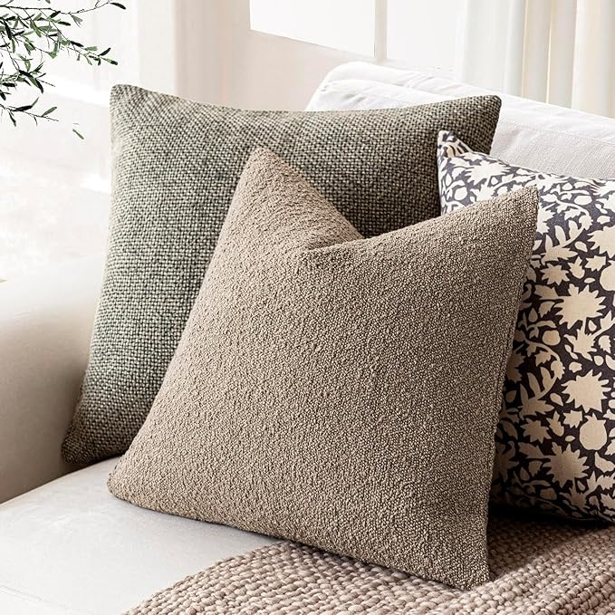 Foindtower Decorative Textured Boucle Throw Pillow Covers Accent Solid Pillow Cases Neutral Soft Cozy Couch Cushion Case for Chair Sofa Bedroom Living Room Home Decor 16x16 Inch,1PC,Light Khaki Tan