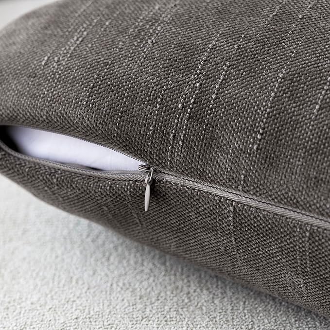 Foindtower Pack of 2 Soft Textured Chenille Throw Decorative Pillow Covers Lumbar Accent Solid Cushion Cover Cozy Farmhouse Pillow Case with Zippe for Couch Sofa Bed Living Room 12x24 Inch, Charcoal