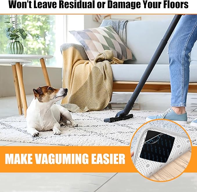 VIOXUANFG Rug Gripper for Hardwood Floors- Under Rug Anti-Slip Rug Grips Non Slip Rug Pads, Black Double-Sided Rug Tape Wood Floor and Tile No Damage to Hold Rug Down - 12 Pcs