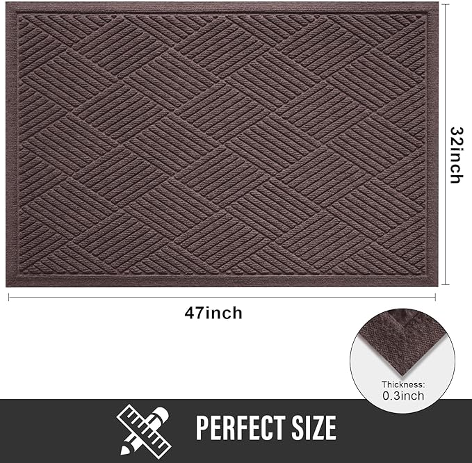 HIYARD Sturdy Front Door Mat, Absorbent Muddy Dirt Resist Welcome Door Mats Outdoor Indoor, Stain and Fade Resistant, Non-Slip Rubber Backing Low Profile Doormat for Entryway, 47×32, Coffee