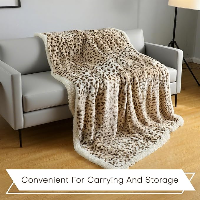 Electric Heated Blanket King Size 90"x100" - Microplush & Sherpa Fabric Dual-Sided, 9 Heat Settings & 10 Hours Auto Off, Cozy Warming Throw for Office or Bed, Machine Washable, Beige Leopard Print