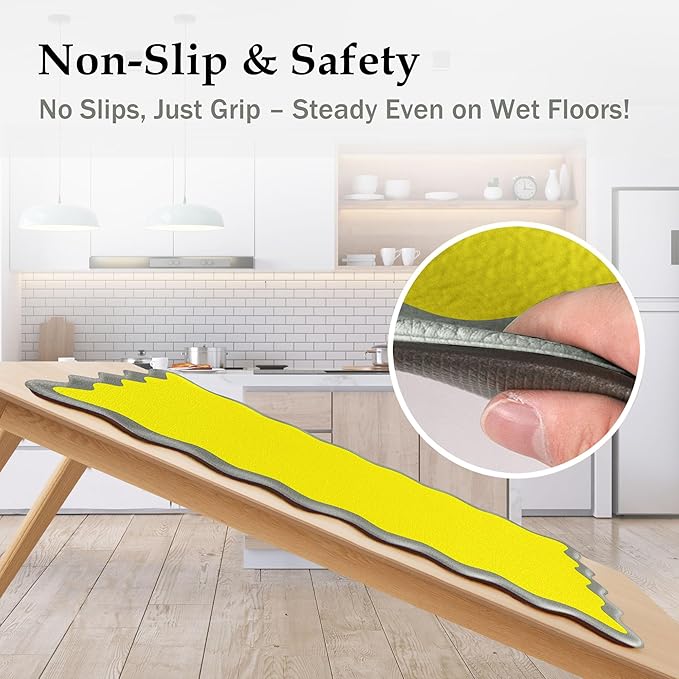 Scalloped Yellow Gray Kitchen Mats Rugs Sets of 2 Cushioned Anti Fatigue Floor Mat Waterproof Kitchen Rugs Non Slip Foam Comfort Standing Mat for Sink Laundry