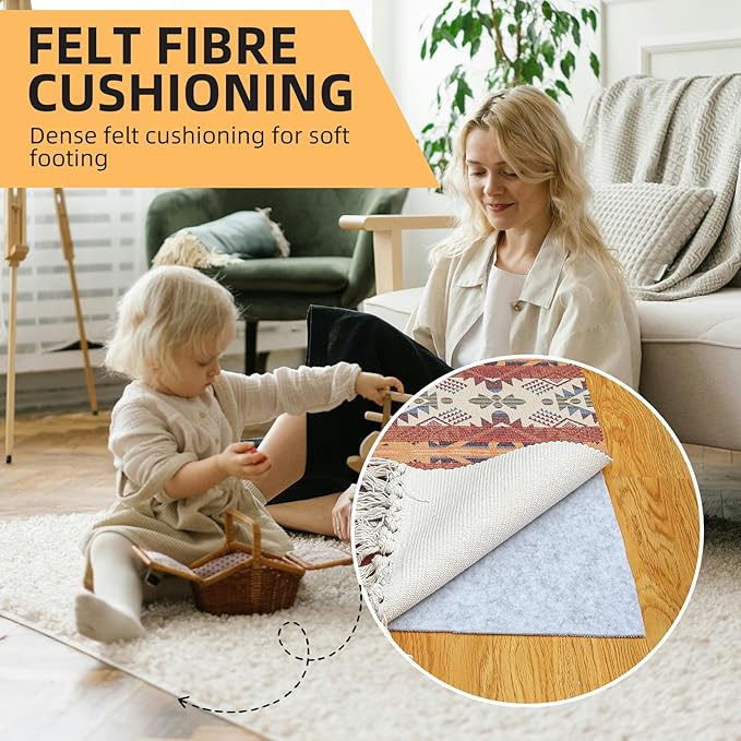 Non Slip Rug Pad, Natural Rubber Backing Rug Pads 1/4” Thick, Felt Rug Gripper Pad, Non Slip Under Carpet Mat, Under Rug Cushion for Hardwood Floors, Carpet Runners (4x6FT)