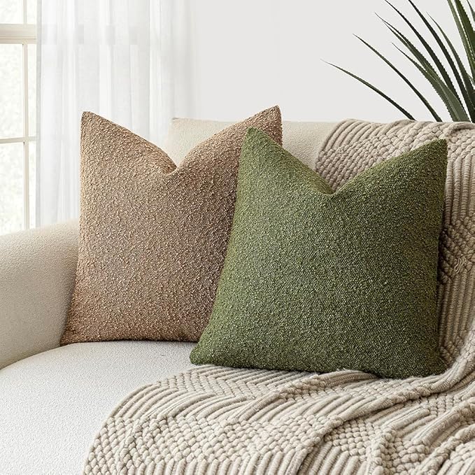 Foindtower Decorative Textured Boucle Throw Pillow Covers Accent Solid Pillow Cases Neutral Soft Cozy Couch Cushion Case for Chair Sofa Bedroom Living Room Home Decor 26 x 26 Inch,Green