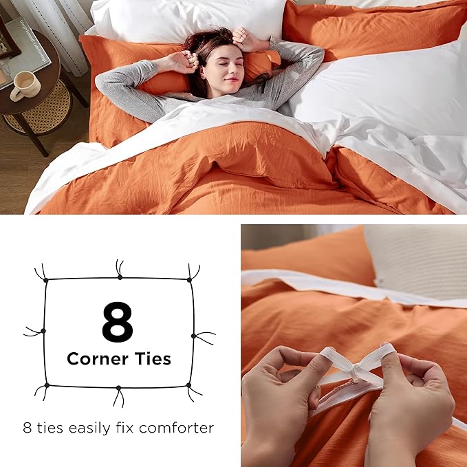 Bedsure Burnt Orange Duvet Cover Queen Size - 3 Pieces Prewashed Cotton-Like Extra Soft Bedding Set, Includes 1 Duvet Cover 90x90 Inches with Zipper Closure & 2 Pillow Shams, Comforter Not Included
