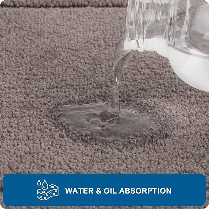 PURRUGS Machine Washable Kitchen Rug Set [2 PCS] (24" x 35.5"+ 24" x 59"), Non-Slip/Skid Kitchen Runner Rugs & Floor Mats, Super Absorbent Soft Standing Mats for Kitchen, Laundry & Sink, Grayish Brown