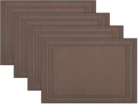 Winknowl Placemats Set of 4，Heat Resistant Woven Vinyl Washable PVC Place Mats，Non-Slip Stain Resistant Indoor/Outdoor Table Mats for Dining Table (Brown)