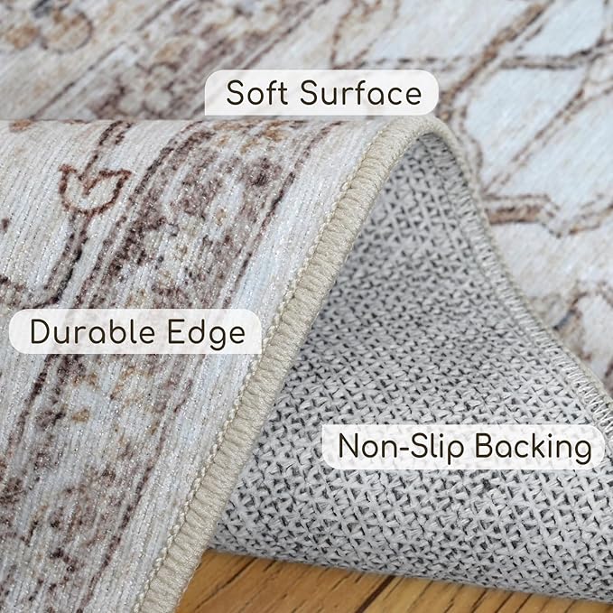 Fortsea 5'x7' Machine Washable Abstract Design Area Rug Machine Washable Area Rugs 5X7, Non Slip, Stain Resistant, Home Decor Living Room Area Rugs 5x7 (Beige Cream 5x7)…