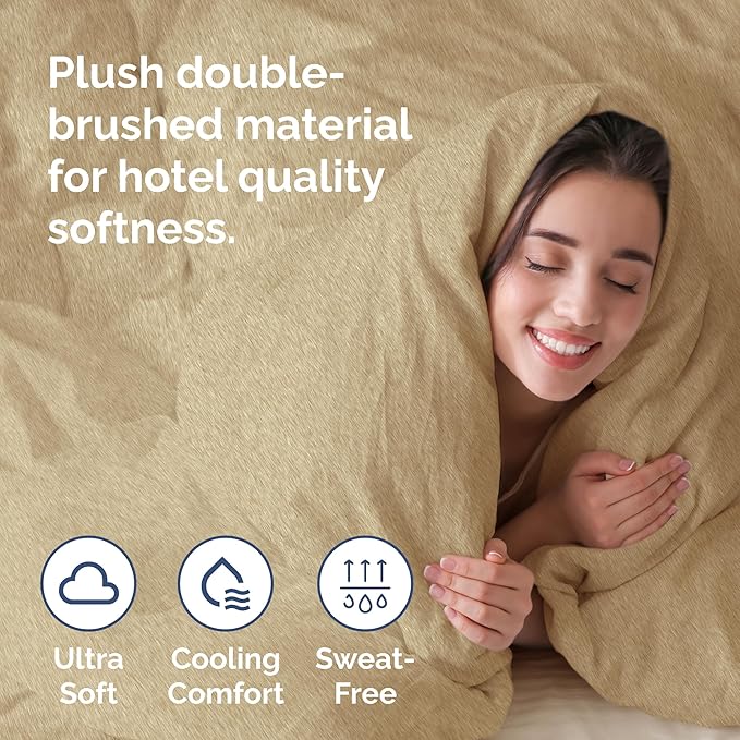 CGK Unlimited Duvet Cover Queen Size Set - Extra Soft Queen Size Duvet Cover 90 x 90 with 2 Pillow Shams - Hotel Quality w/Zipper Closures & Ties - Bedding and Bed Linens Set (Heathered Tan)