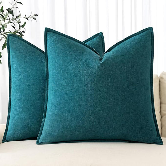 MIULEE Decorative Linen Pillow Covers 20x20 Inch Teal Blue Boho Farmhouse Neutral Couch Throw Pillows for Bed Pack of 2 Accent Coastal Modern Pillowcase Summer Sofa Livingroom Home Decor