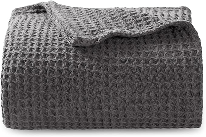 Bedsure Gentlesoft 100% Cotton Blanket Twin XL Size for College Dorm - Breathable and Soft for Spring Summer, Waffle Weave Twin Blanket for Bed, Dorm Room Essentials, Dark Grey, 66x90 inches