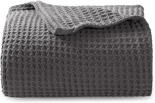 Bedsure Gentlesoft 100% Cotton Blanket Twin XL Size for College Dorm - Breathable and Soft for Spring Summer, Waffle Weave Twin Blanket for Bed, Dorm Room Essentials, Dark Grey, 66x90 inches