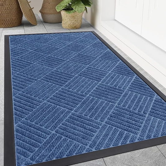 Smiry Front Door Mat Outside Entrance, Heavy Duty Outdoor Indoor Mat, Natural Rubber Doormat, Non Slip, Trap Dirt and Moisture, Easy Clean, Low Profile Patio Porch Entryway Mat, 47x32, Blue