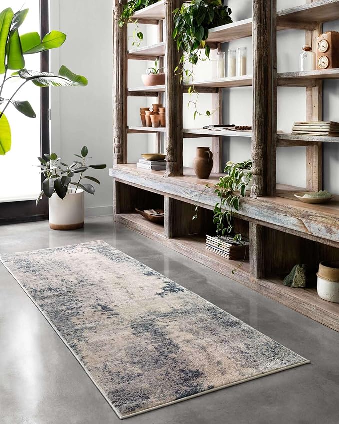 Loloi Teagan Collection TEA-07 Natural/Denim 3'-4" x 5'-7" Accent Rug, Large, Soft Neutral Rug, High-Traffic for Living Room, Bedroom, Home Office, Dining Area