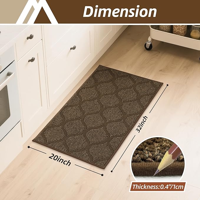 COSY HOMEER Kitchen Rug Non Slip Washable 20"x32", Absorbent Kitchen Mats for Floor, Runner Rugs for Kitchen Floor, 100% Polypropylene Kitchen Sink Rug (Brown)