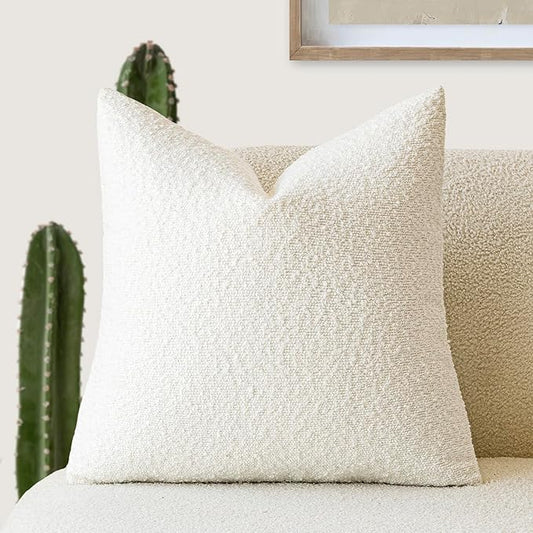 Foindtower Decorative Textured Boucle Throw Pillow Covers Accent Solid Pillow Cases Neutral Soft Cozy Couch Cushion Case for Chair Sofa Bedroom Living Room Home Decor 26 x 26 Inch,White