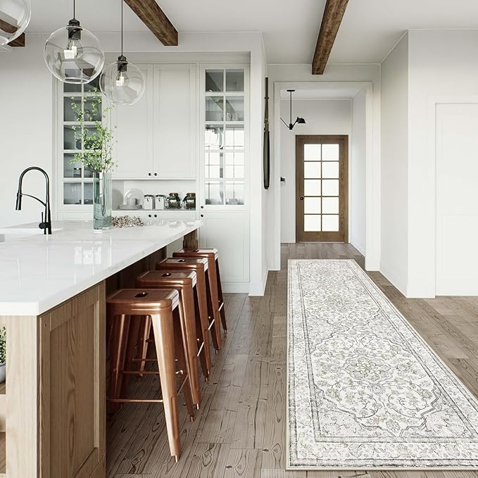Lahome Oriental Runner for Hallways 2.5x10 Washable Beige Kitchen Runners Non Skid Long Entryway Rug Runners 10ft Ulra-Thin Soft Indoor Boho Rug Traditional Carpet for Laundry Living Room