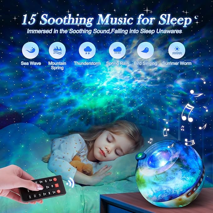 Galaxy Projector for Bedroom, 15 Colors Star Projector for Kids Night Light for Kids, 15 White Noise Sound Machine with Light Galaxy Light Projector for Bedroom, Remote Ceiling Star Lights for Bedroom