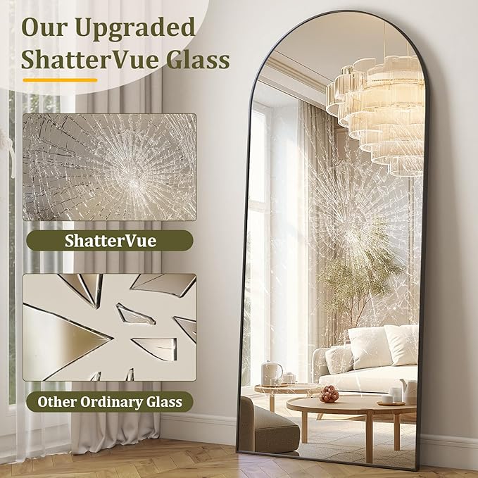 HARRITPURE 68"x22" Arched Full Length Mirror, Free Standing/Hanging/Leaning Full Body Mirror with Stand, Large Modern Arch Floor Mirror for Bedroom Cloakroom, Black