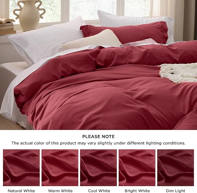 Bedsure Red Duvet Cover King Size - 3 Pieces Prewashed Cotton-Like Extra Soft Bedding Set, Includes 1 Duvet Cover 104x90 Inches with Zipper Closure & 2 Pillow Shams, Comforter Not Included
