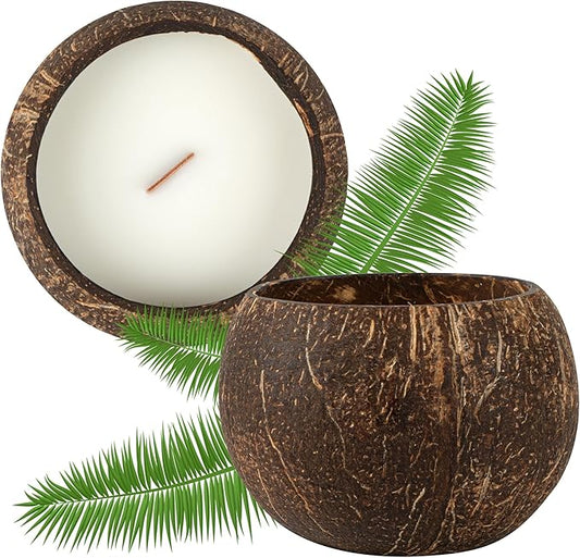 Restaurantware-Coco Casa 3.9 x 2.8 Inch Coconut Shell Candle, 1 Hand Poured Coconut Bowl Candle - Sandalwood Fragrance, Double Wax Blend, Soy Wax Scented, Wooden Wick