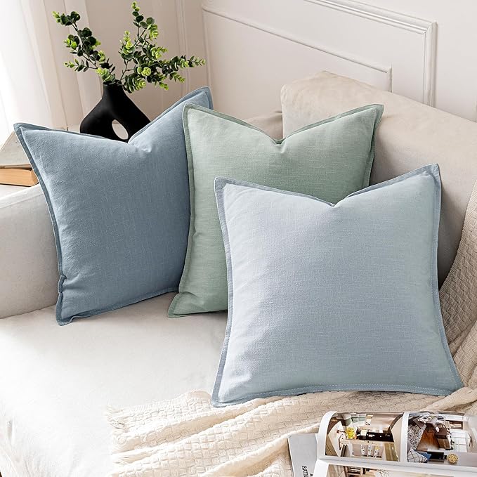 MIULEE Decorative Linen Pillow Covers 28x28 Inch Blue Grey Boho Farmhouse Neutral Couch Throw Pillows for Bed Pack of 2 Accent Modern Pillowcase Sofa Livingroom Home Decor