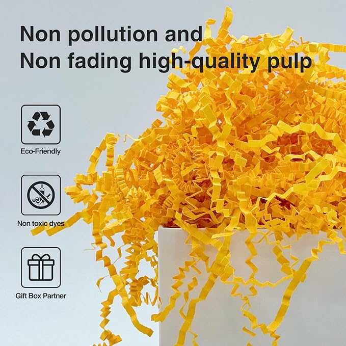 2LB Crinkle Paper Shred Filler for Gift Box Bag and Basket On Holidays(Orange-Yellow)