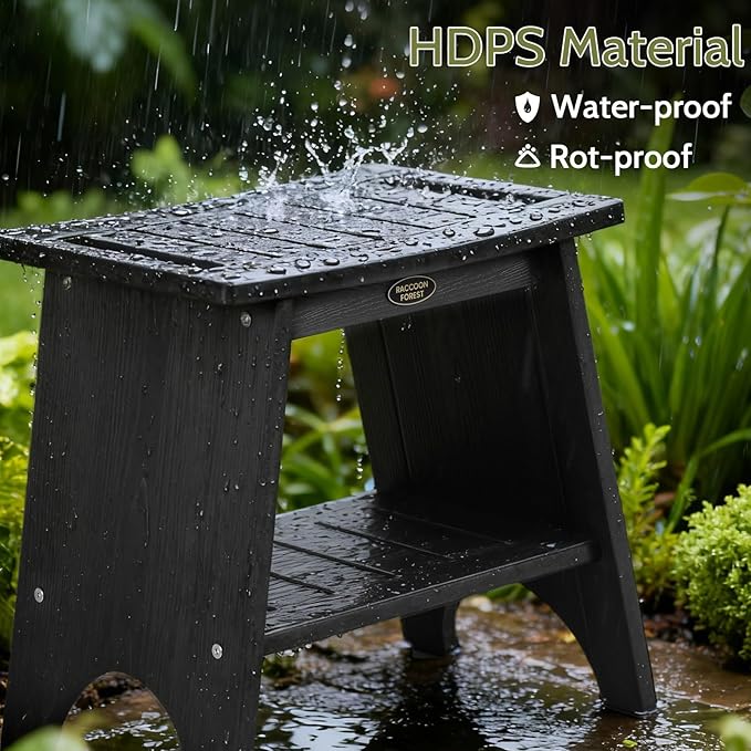 Shower Benches for Inside Shower, Waterproof HDPS Shower Stool for Shaving Legs, 500LBS Heavy Duty Shower Chair With Storage Shelf, Waterproof Shower Seat for Bathroom, Elderly, Indoor, Outdoor, Black