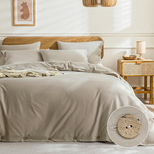 JELLYMONI Cotton Duvet Cover Cal King Size - Linen Gray Comforter Cover with Button 100% Washed Cotton 3PCS Breathable Soft Solid Bedding Set Duvet Cover 104×98in & 2 Pillowcases (NO Comforter)